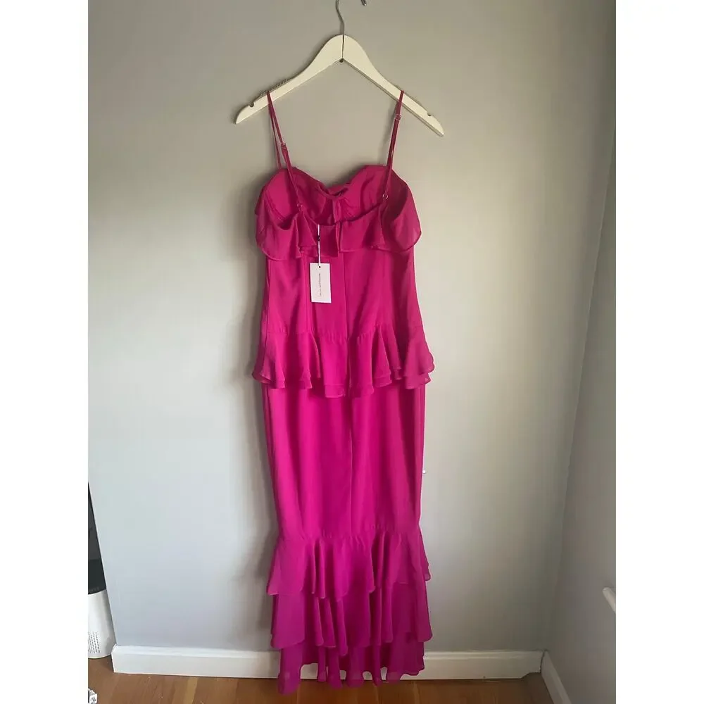 Lover's & Friends Melissa Gown MWT Magenta Pink size Medium Ruffle Wedding